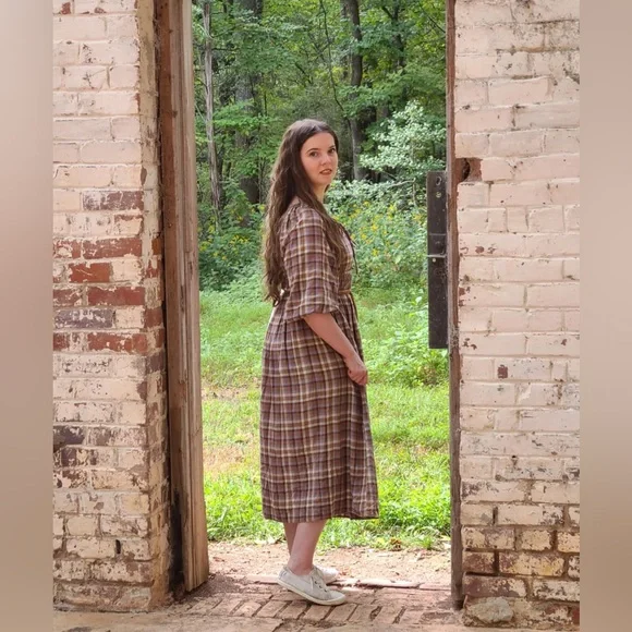 Madewell Autumn Checkered Midi Dress Size S - Picture 7 of 9